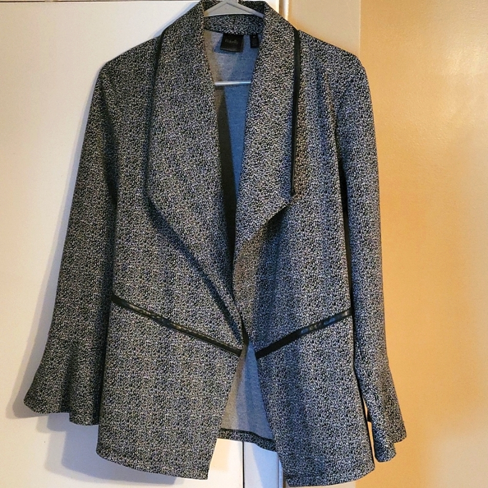 Rafaella Womens Open Front Black/White Speckled Blazer